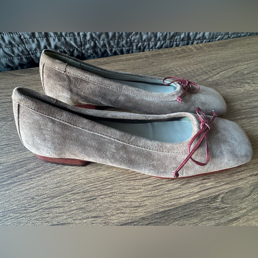 Philippe Model Suede Square Toe Ballet Flats Taup… - image 3